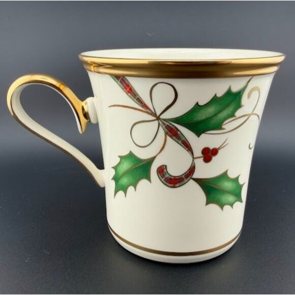 Lenox Other - Lenox Holiday Nouveau Gold Mug, Holly Berry Plaid Ribbon, New with Tags